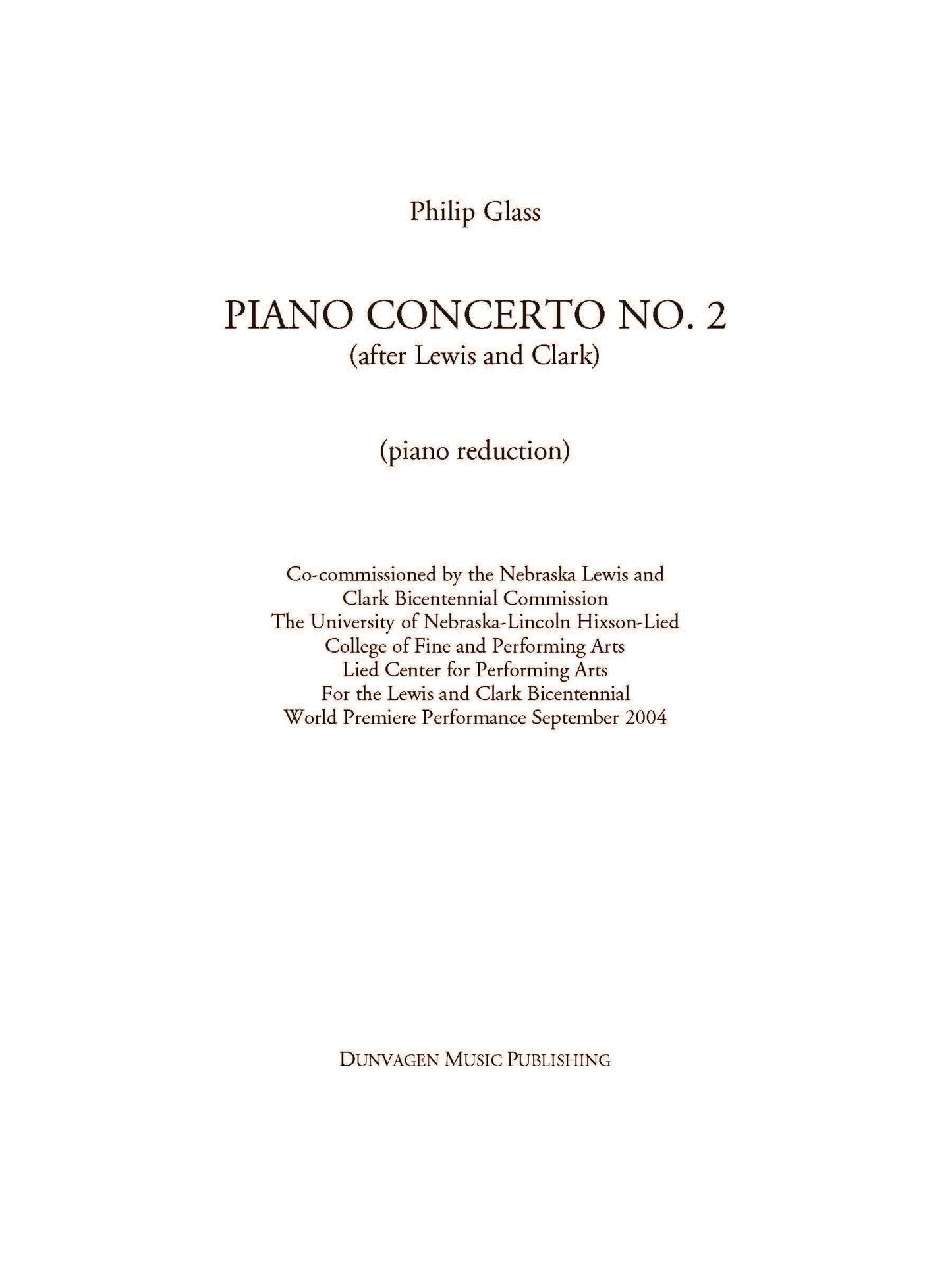Piano Concerto No 2 de Philip Glass, Livre pour piano