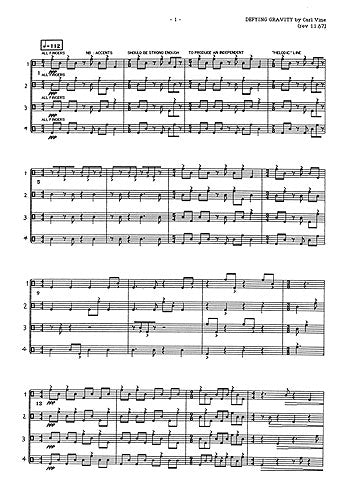 Defying Gravity de Carl Vine, Partition pour percussion