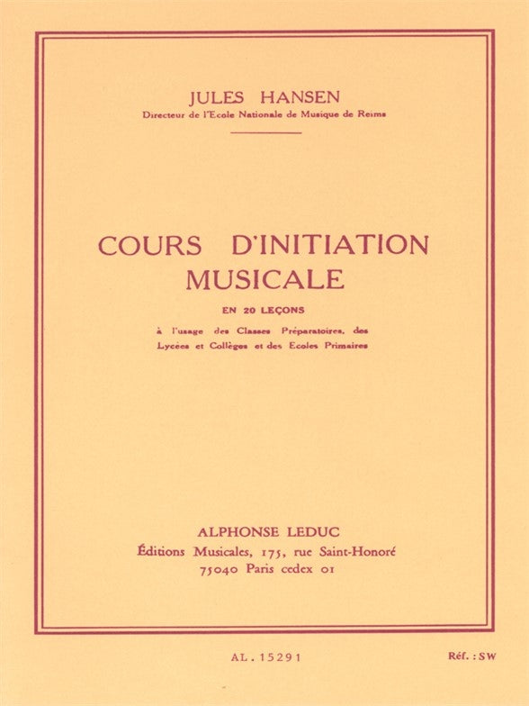 Cours Dinitiation Musicale en 20 Leçons Cle de Sol | Jules Hansen