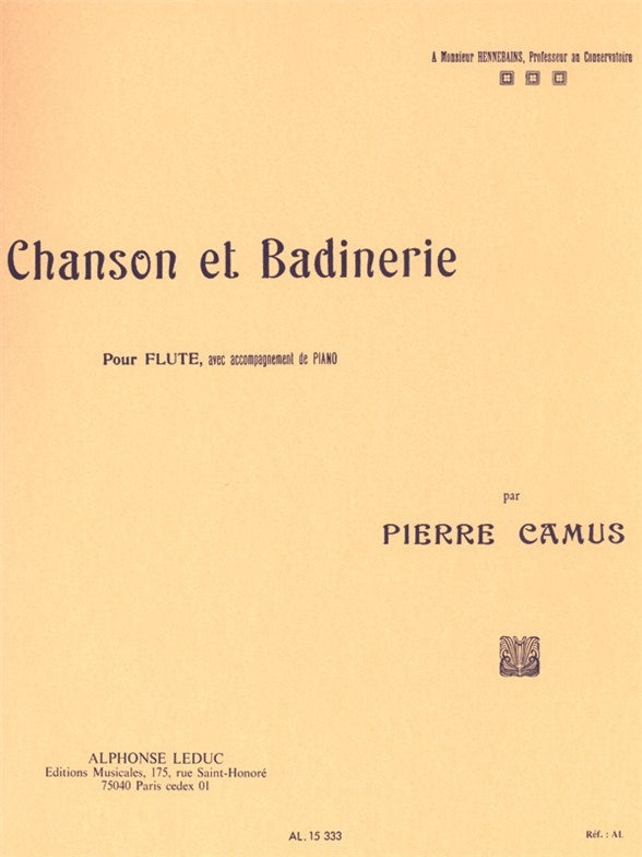 Chanson et badinerie pour flute | Pierre Camus | Flûte