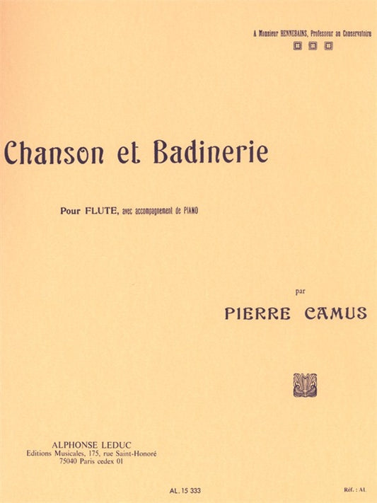 Chanson et badinerie pour flute | Pierre Camus | Flûte