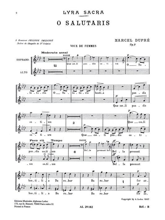 Marcel Dupre: 4 Motets Op.9, No.1: O Salutaris | Marcel Dupré | Chœur | Réduction pour piano