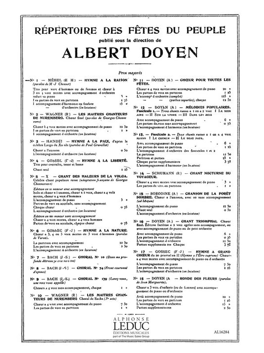 Hymne A La Raison-Repert Fetes Peuple de Etienne-Nicolas Mehul, Partition chorale pour chœur mixte