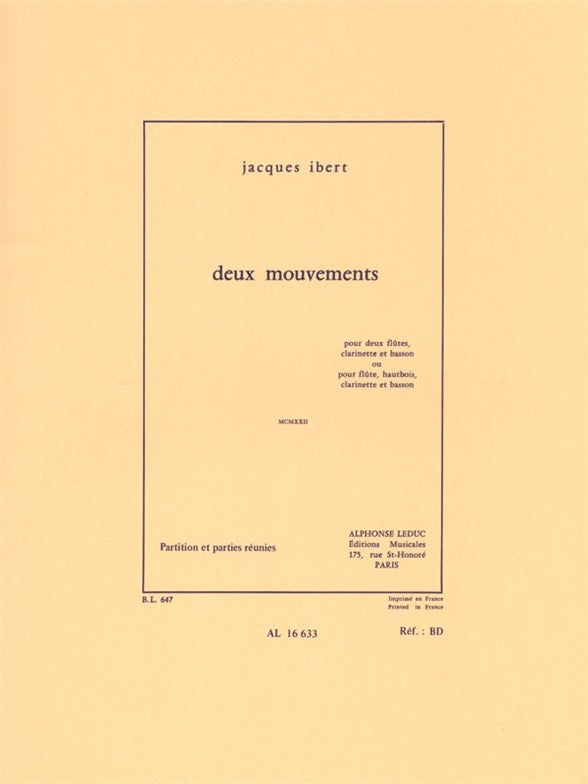 Deux Mouvements - MCMXXII | Jacques Ibert | Bois