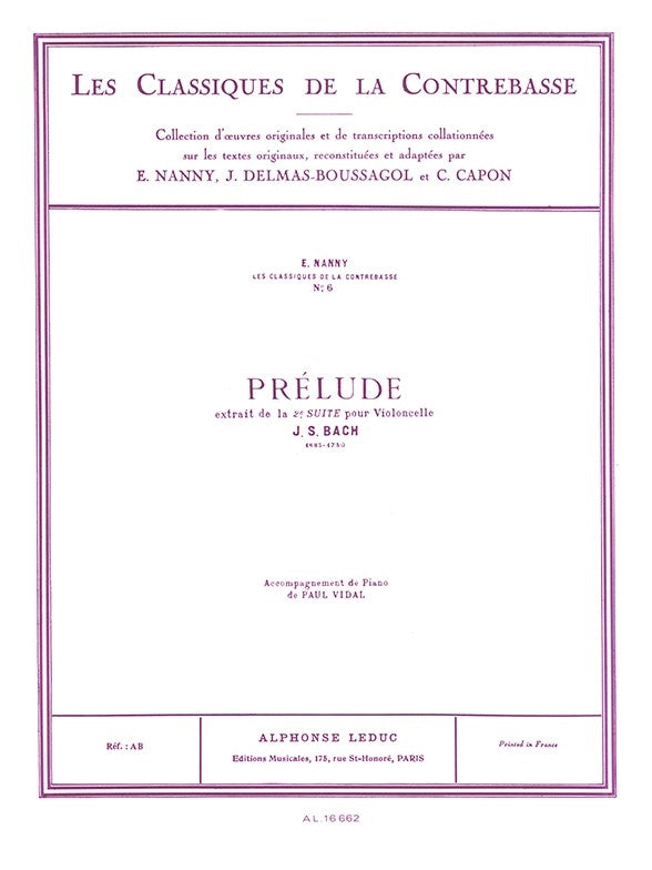 Prélude | Johann Sebastian Bach | Contrebasse | Partition | AL16662