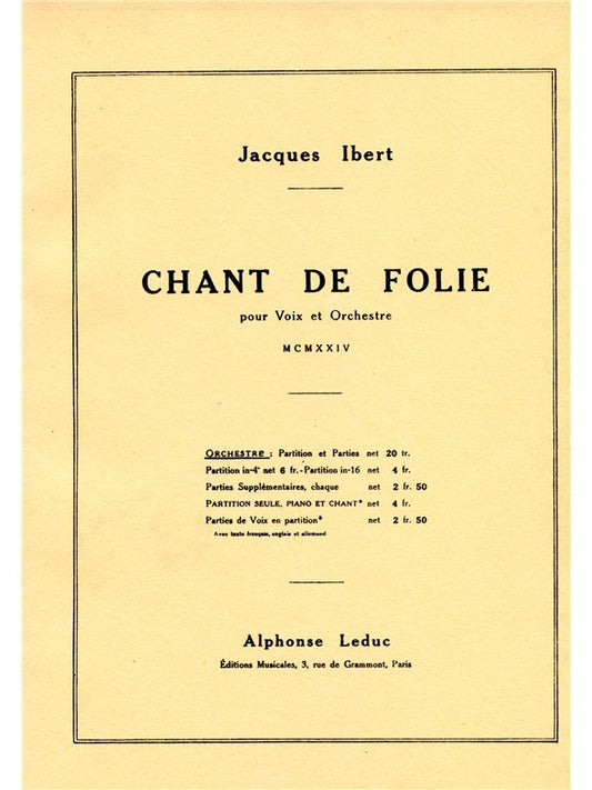 Chant de Folie | Jacques Ibert | Orchestre