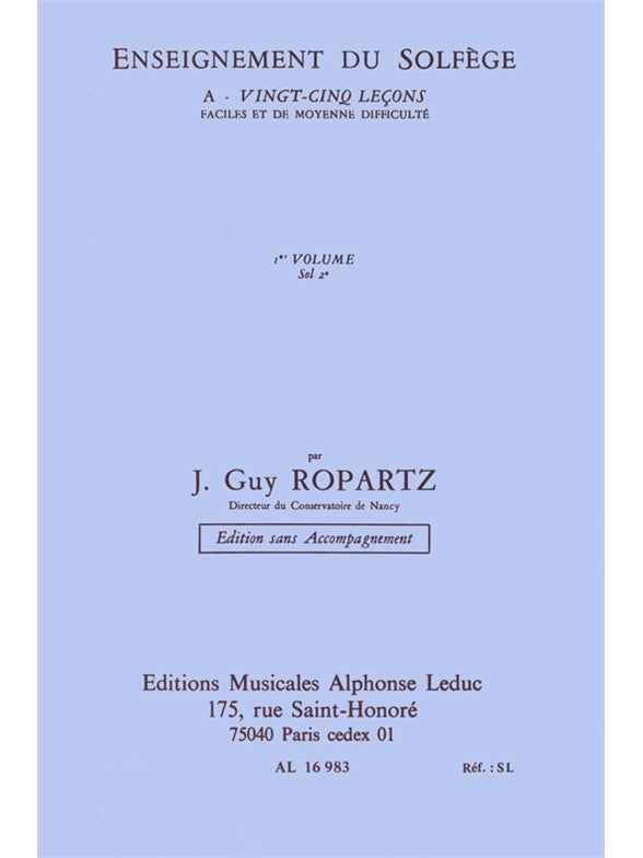 Ropartz 25 Leçons de Solfège vol. 1 Cle de Sol