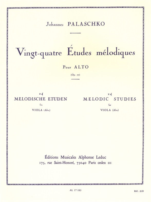 24 Études Mélodique Opus 77 | Johannes Palaschko | Alto