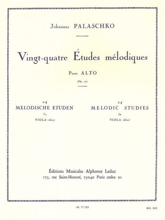 24 Études Mélodique Opus 77 | Johannes Palaschko | Alto
