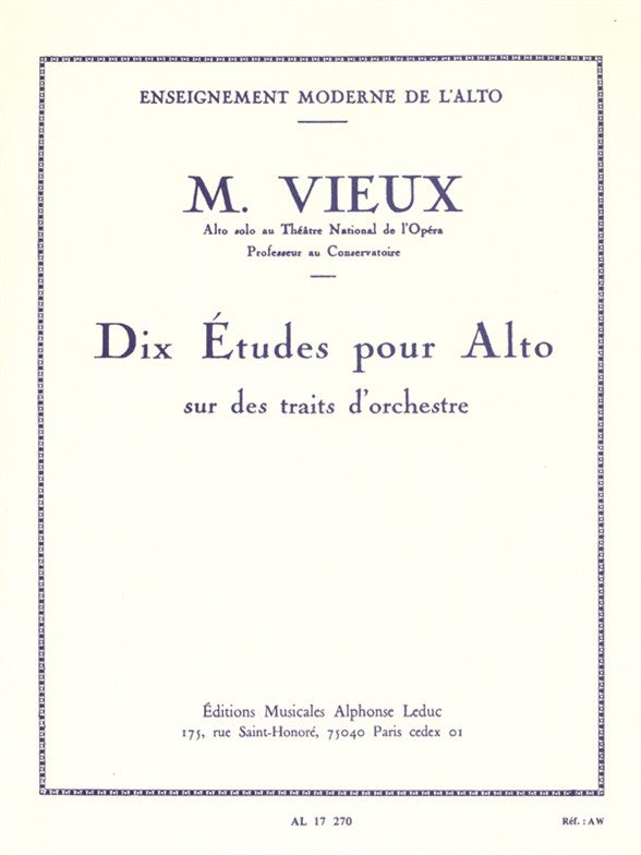 10 études pour alto sur des traits d'orchestre | Maurice Vieux