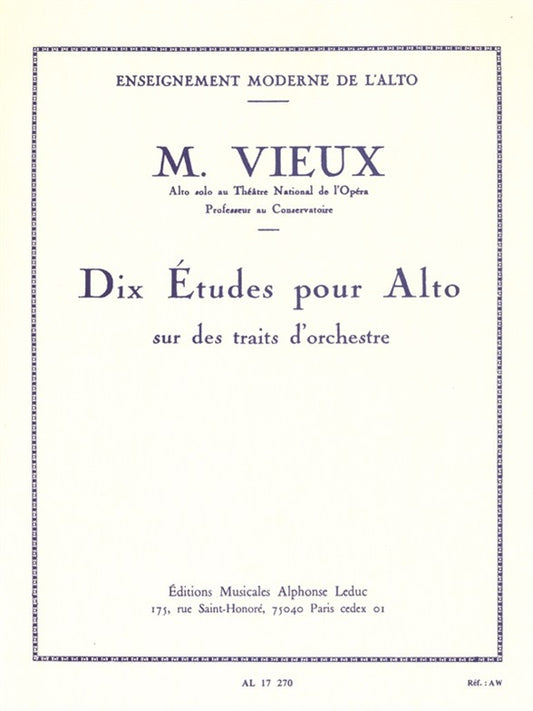 10 études pour alto sur des traits d'orchestre | Maurice Vieux