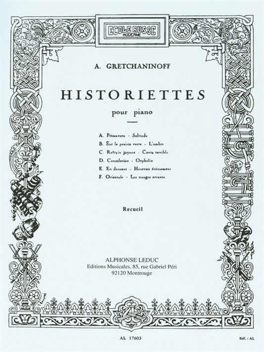 Historiettes pour Piano Op. 118 de Alexander T. Gretchaninov, Livre pour piano