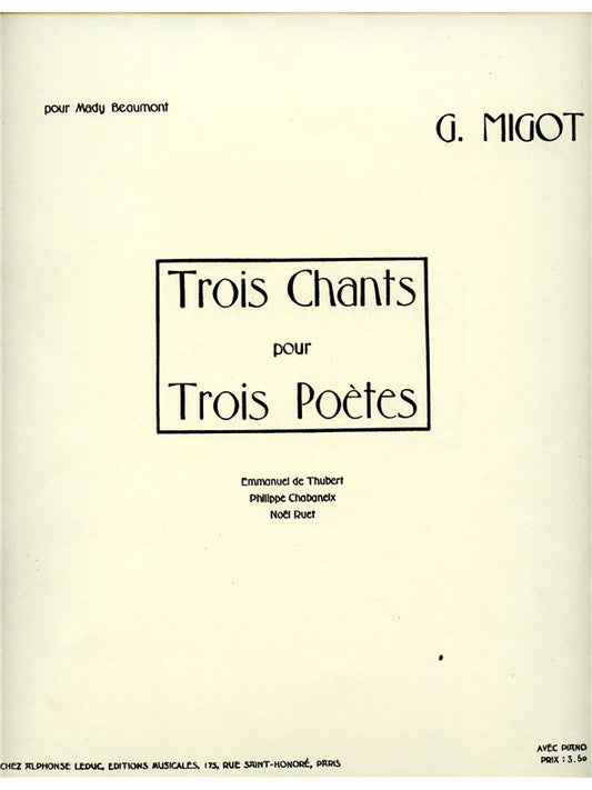 3 Chants pour 3 Poètes | Migot | Voix