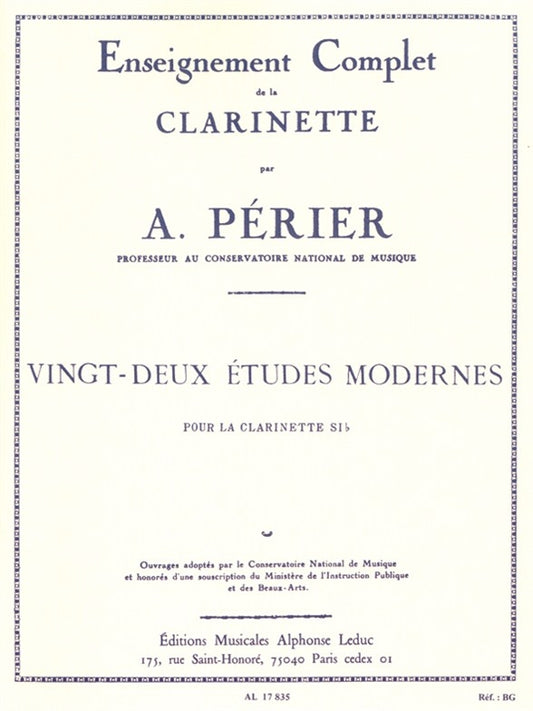 22 Études modernes | Auguste Périer | Clarinette