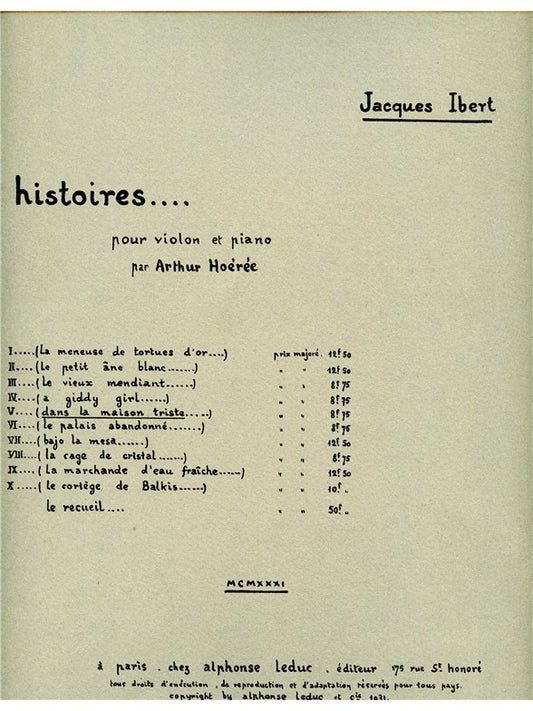 Dans la Maison triste | Jacques Ibert | Violon