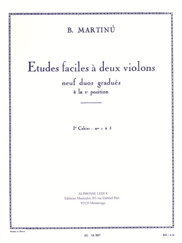 Études Faciles A Deux Violins Vol.1 | Bohuslav Martinu