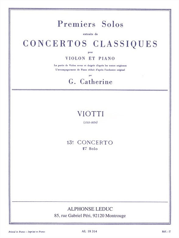 Premiers Solos Concertos Classiques | Giovanni Battista Viotti | Violon | Livre + partie(s) séparée(s) | AL18314