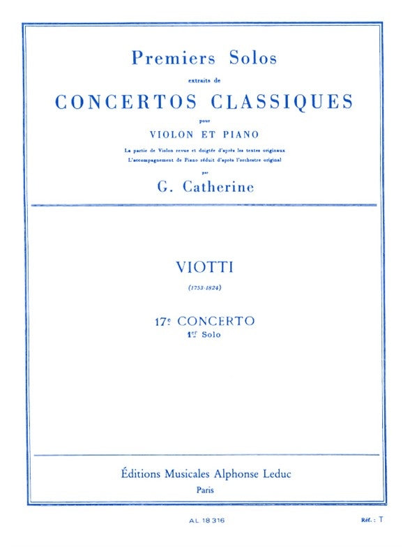 Premiers Solos Concertos Classiques | Giovanni Battista Viotti | Violon | Livre + partie(s) séparée(s) | AL18316