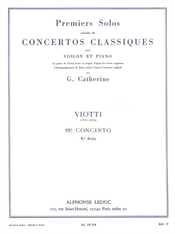 Premiers Solos Concertos Classiques | Giovanni Battista Viotti | Violon | Livre + partie(s) séparée(s) | AL18318