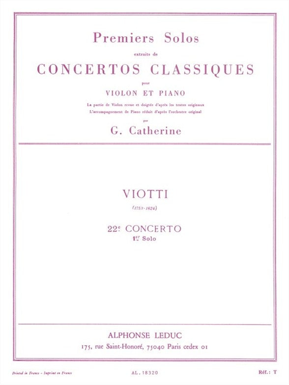 Premiers Solos Concertos Classiques | Giovanni Battista Viotti | Violon | Livre + partie(s) séparée(s) | AL18320