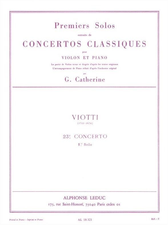Premiers Solos Concertos Classiques | Giovanni Battista Viotti | Violon | Livre + partie(s) séparée(s) | AL18321