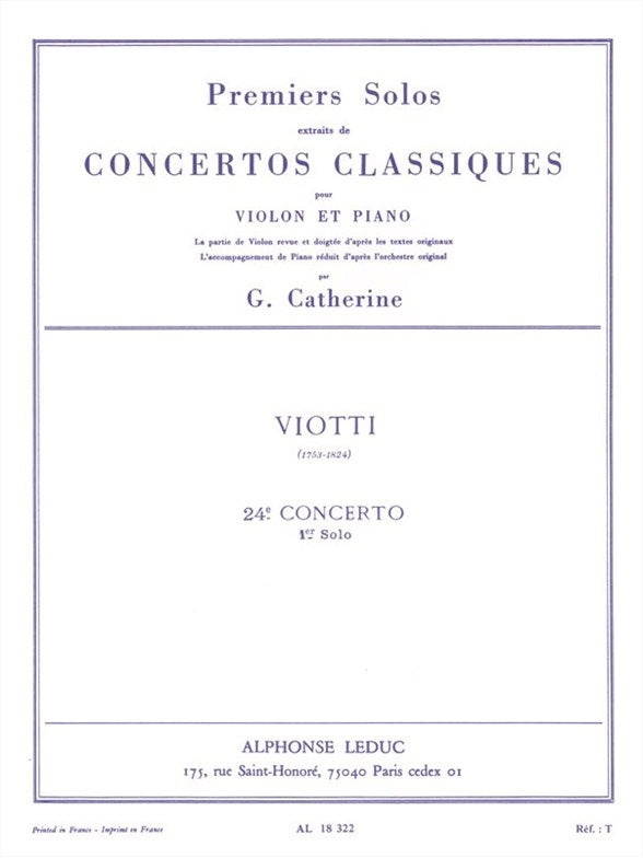 Premiers Solos Concertos Classiques | Giovanni Battista Viotti | Violon | Livre + partie(s) séparée(s) | AL18322