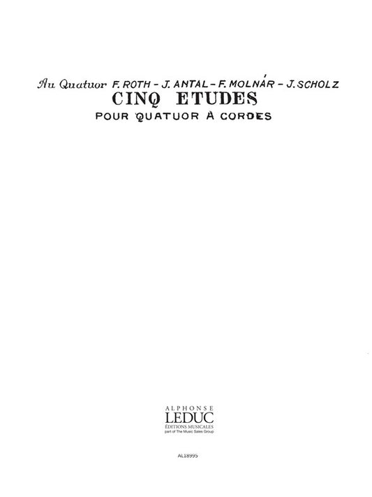 Laszlo Lajtha: 5 Études Op.20 | Laszlo Lajtha | Quatuor à cordes | Partition | AL18995