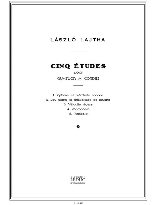 Laszlo Lajtha: 5 Études Op.20 | Laszlo Lajtha | Quatuor à cordes | Partition | AL18996