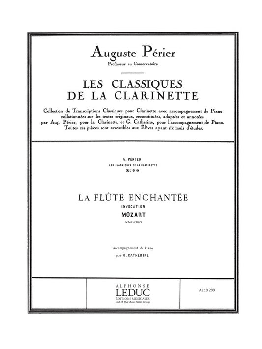Invocation de Wolfgang Amadeus Mozart, Partition pour clarinette et Piano