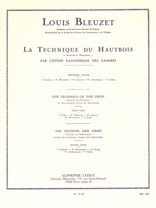 Techniques du hautbois - Sonorité et mécanisme 1 | L. Bleuzet
