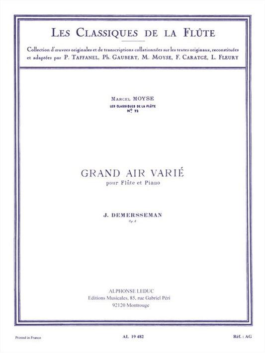 Demersseman: Grand air varié op. 3 Le trémolo | Flûte