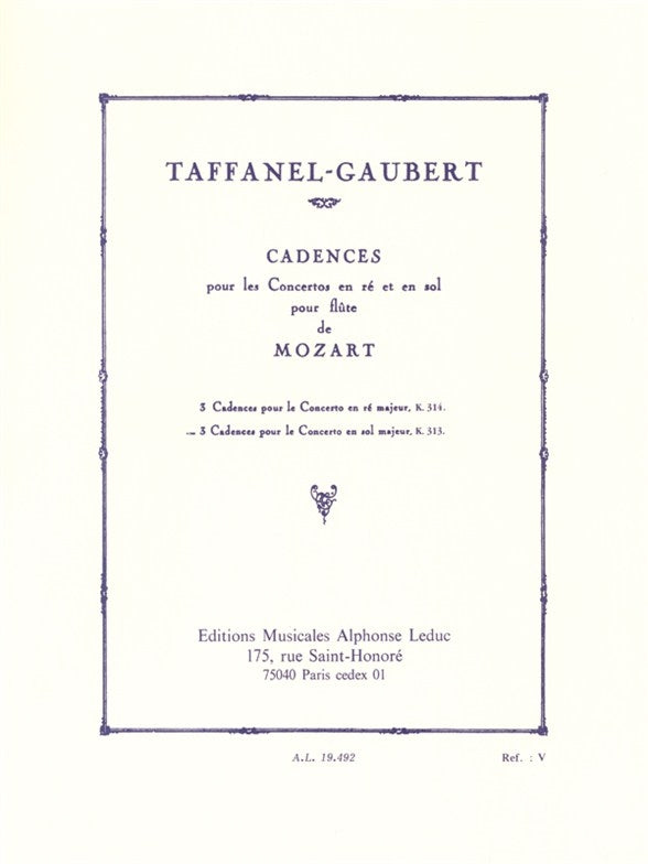 3 Cadences pour le Concerto pour flûte en sol majeur de Mozart
