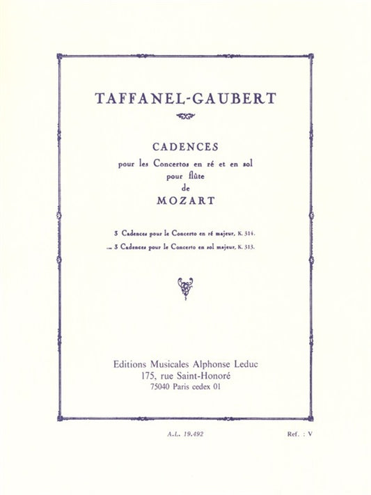 3 Cadences pour le Concerto pour flûte en sol majeur de Mozart