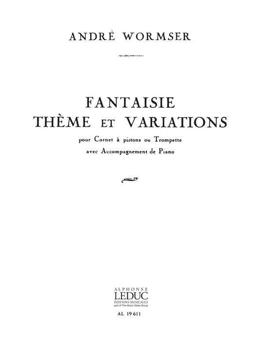Fantaisie Theme Et Variations de Wormser, Livre pour trompette et Piano