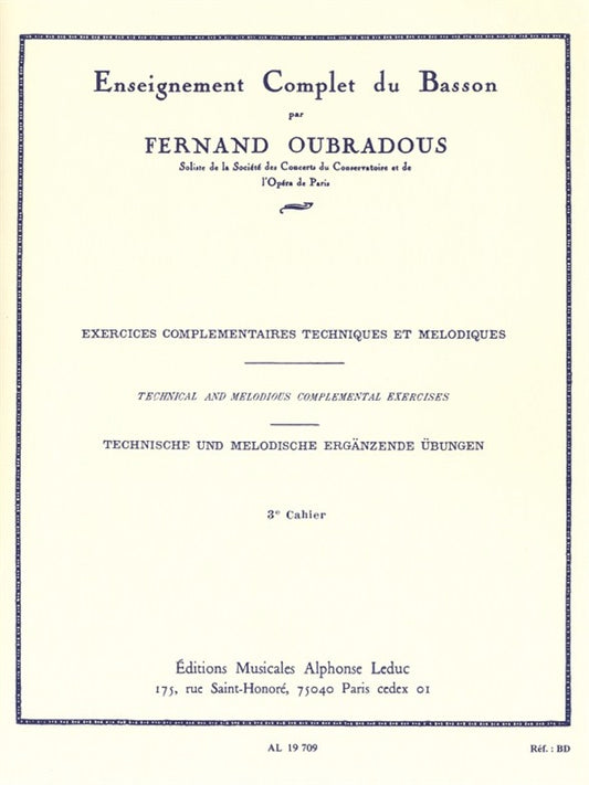 Enseignement complet Vol.3 | Fernand Oubradous | Basson