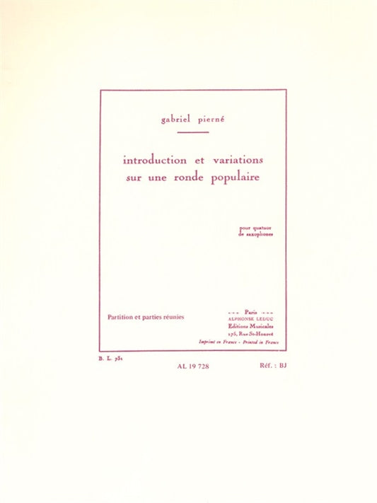 Introduction et Variations Sur Une Ronde Populaire | Gabriel Pierné