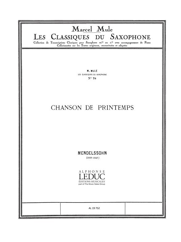 Chanson de Printemps, op. 62 n° 6, en la majeur | Felix Mendelssohn Bartholdy | Saxophone ténor