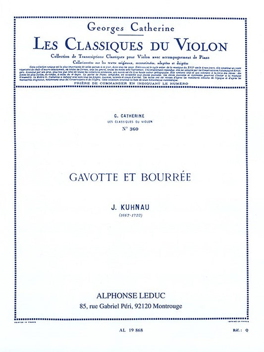 Johann Kuhnau: Gavotte et Bourree de Johann Kuhnau, Partition pour violon et Piano