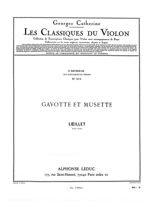 Gavotte et Musette de Jean-Baptiste Loeillet, Livre + partie(s) séparée(s) pour violon et Piano