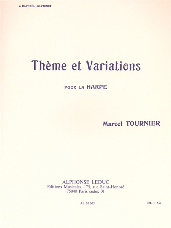 Thème Et Variations | Marcel Tournier | Harpe