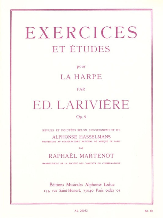 Exercices et Études Op. 9 | Edmond Lariviere | Harpe