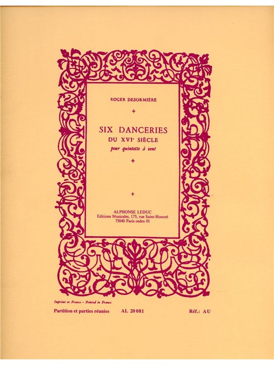 6 Danceries Du 16Eme Siecle | Desormiere | Quintette à vent