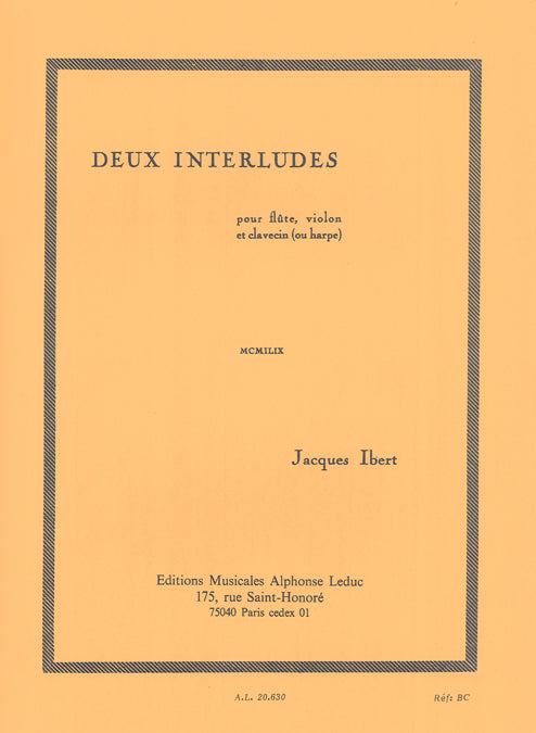 2 Interludes pour flûte, violon et clavecin | Jacques Ibert