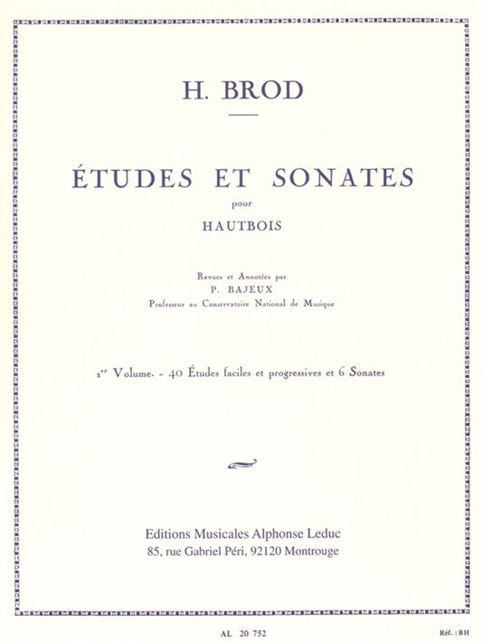 Études et Sonates pour hautbois solo Vol. 1 | Henri Brod