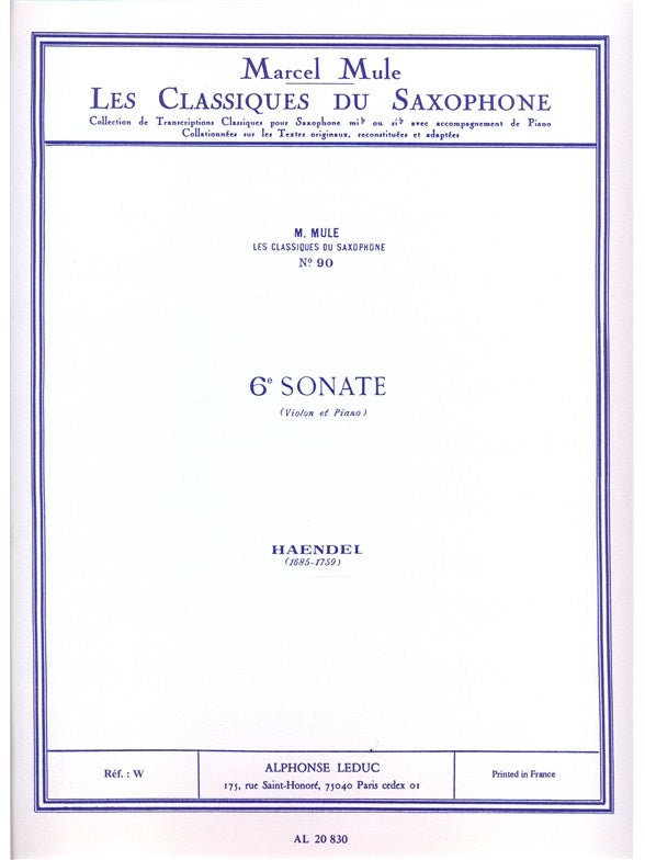 Sonate n° 6 (saxophone/piano) | Georg Friedrich Händel