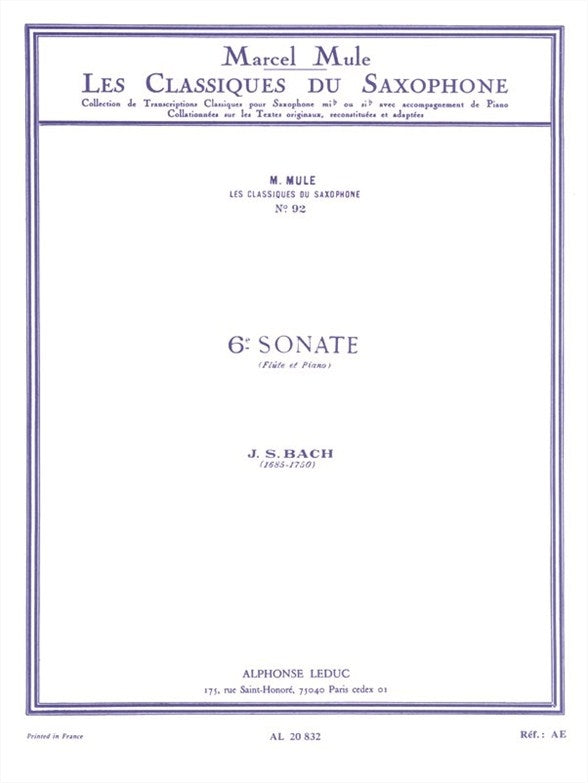 Sonate n° 6, pour flûte et piano | Johann Sebastian Bach