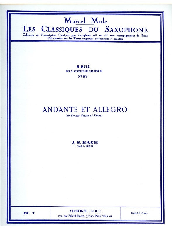 Andante Et Allegro | Johann Sebastian Bach | Saxophone alto