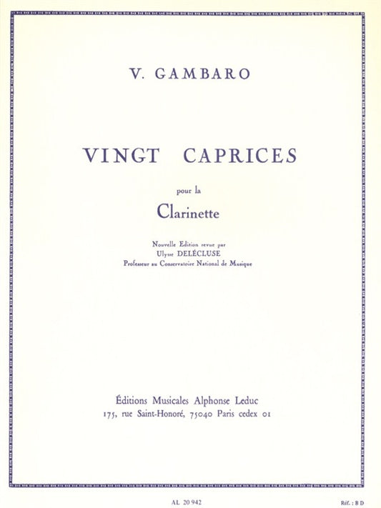 Vingt Caprices pour la Clarinette | Vincenzo Gambaro