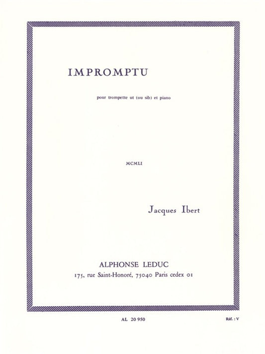 Impromptu de Jacques Ibert, Partition pour trompette en ut et Piano