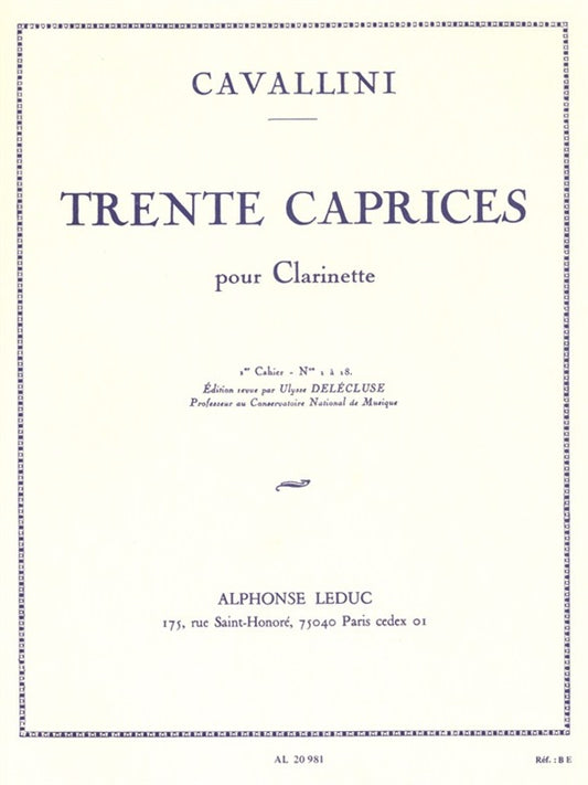 30 Caprices pour Clarinette - Vol. 1 | Ernesto Cavallini